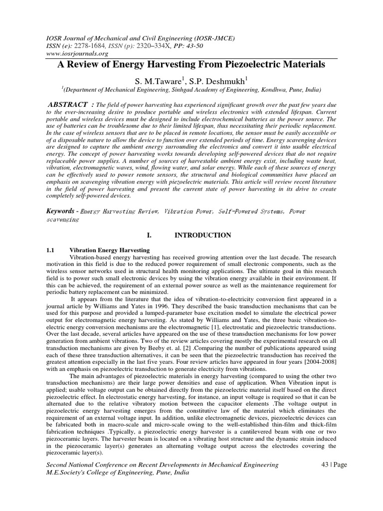 Review of Piezoelectric Energy Harvesting | PDF | Energy Harvesting ...