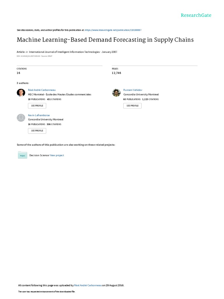 Machine Learning-Based Demand Forecasting in Supply Chains | PDF ...
