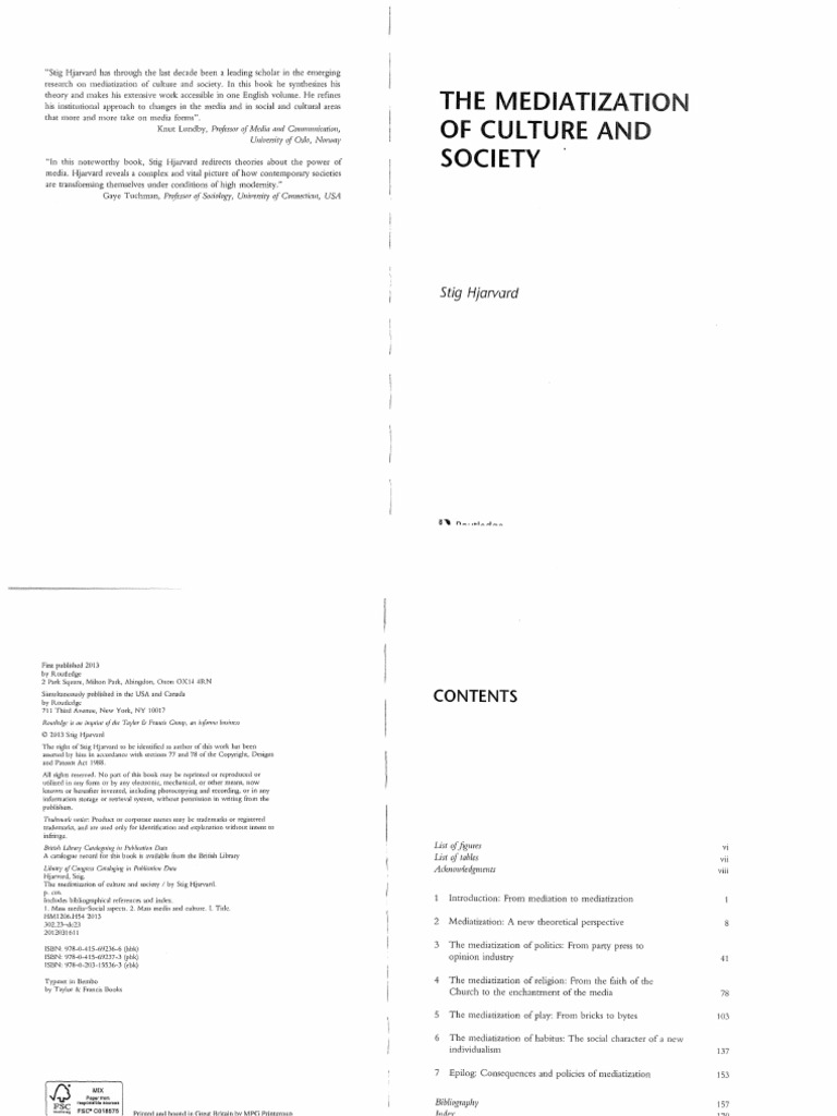 The Mediatization of Culture and Society by Stig Hjarvard | PDF | Sociology  | Mass Media