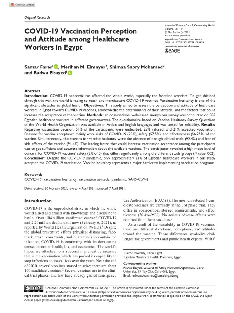 COVID-19 Vaccination Perception and Attitude Among Healthcare Workers ...