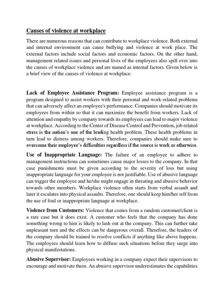 Causes of Violence at Workplace | PDF | Violence | Stress (Biology)