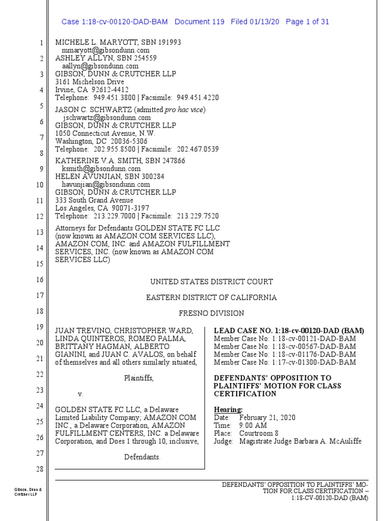 Trevino Opposition To Class Cert | PDF | Class Action | Evidence