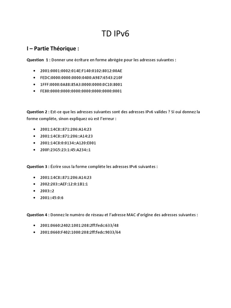 TD Ipv6 | PDF | I Pv6 | Standards de réseaux