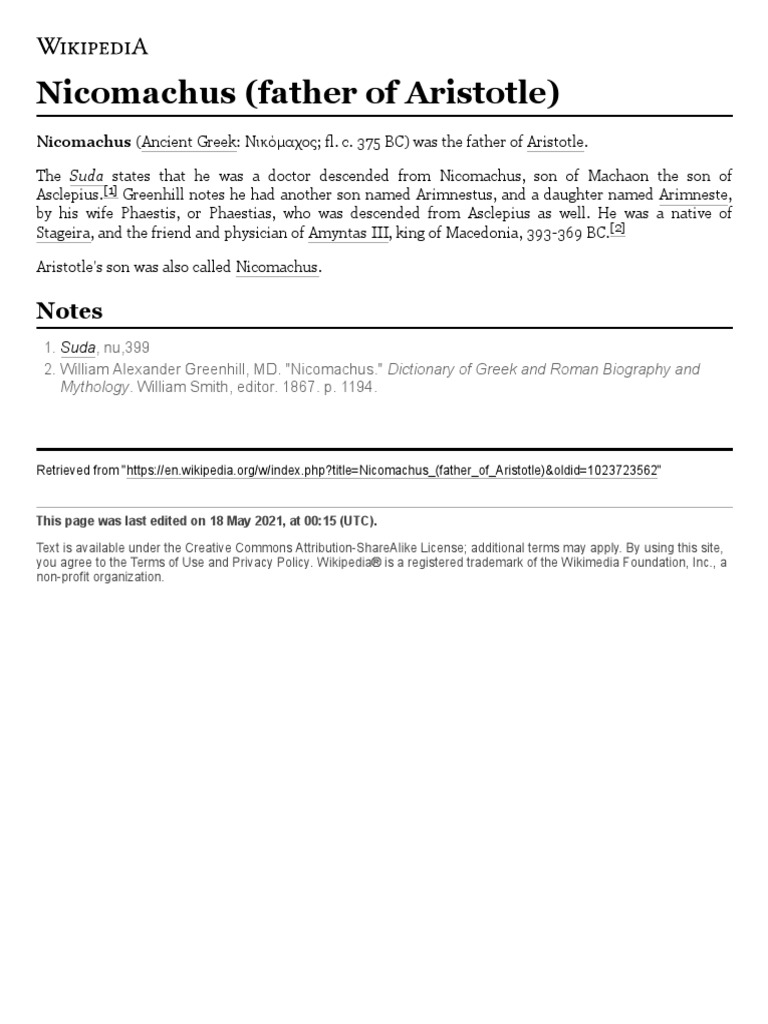 Nicomachus: Father of Aristotle | PDF