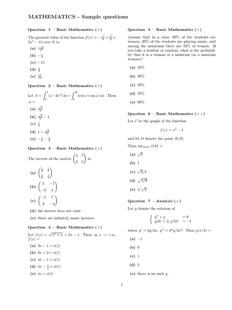 MATHEMATICS - Sample Questions | PDF | Seed | Physical Sciences