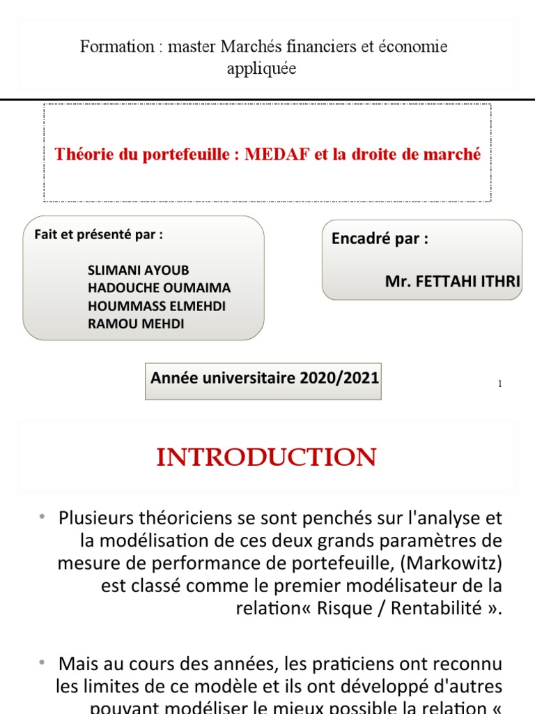 Exposé de Medaf Et Droite de Marché | PDF | Modèle d'évaluation des ...