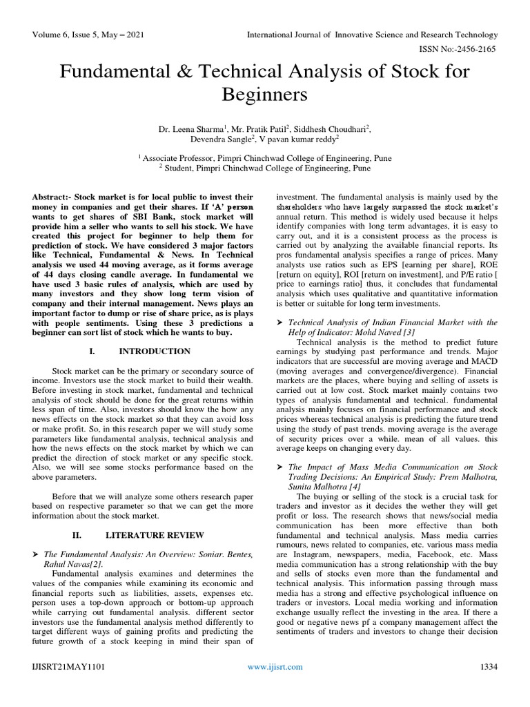 Fundamental & Technical Analysis of Stock For Beginners | PDF