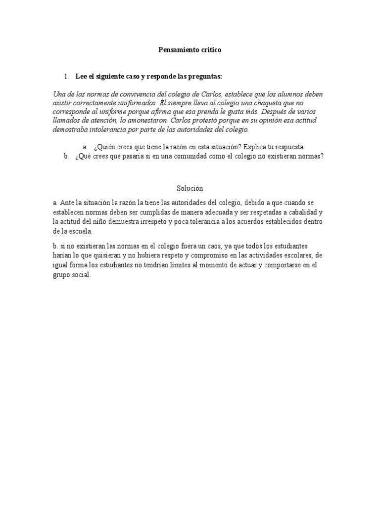 Pensamiento Critico | PDF | Relaciones personales, crianza y desarrollo ...