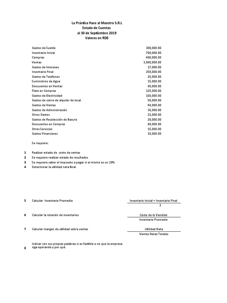 Cálculo de Costo de Ventas y Resultados | PDF | Estado de resultados ...