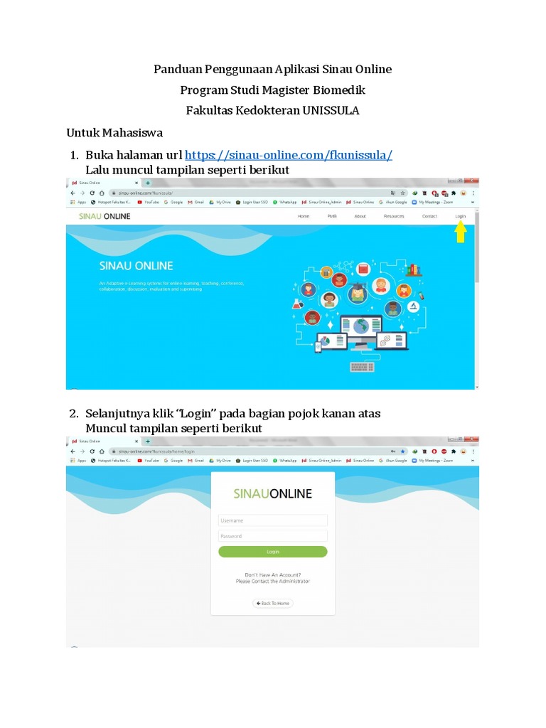 Panduan Aplikasi Sinau Online UNISSULA | PDF | Komputer