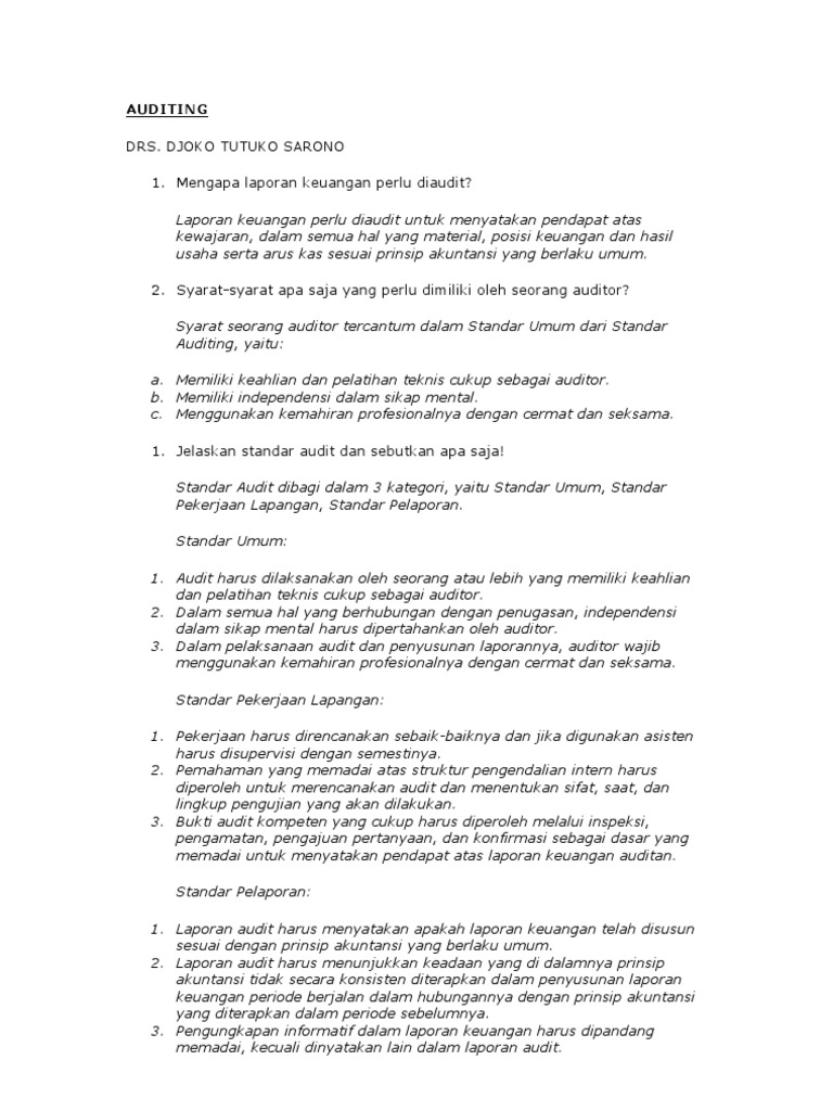 Soal Jawab Materi Auditing