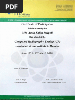 Certificate of Participation: MR. Amin Salim Rajgoli Compuetd Radiography Testing (CR)