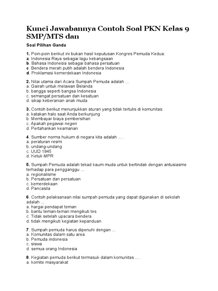 Contoh Soal PKN Kelas 9 SMP | PDF