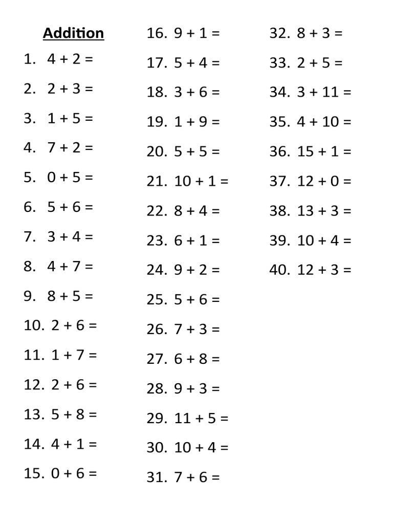 Simple Addition Problems for Practice | PDF