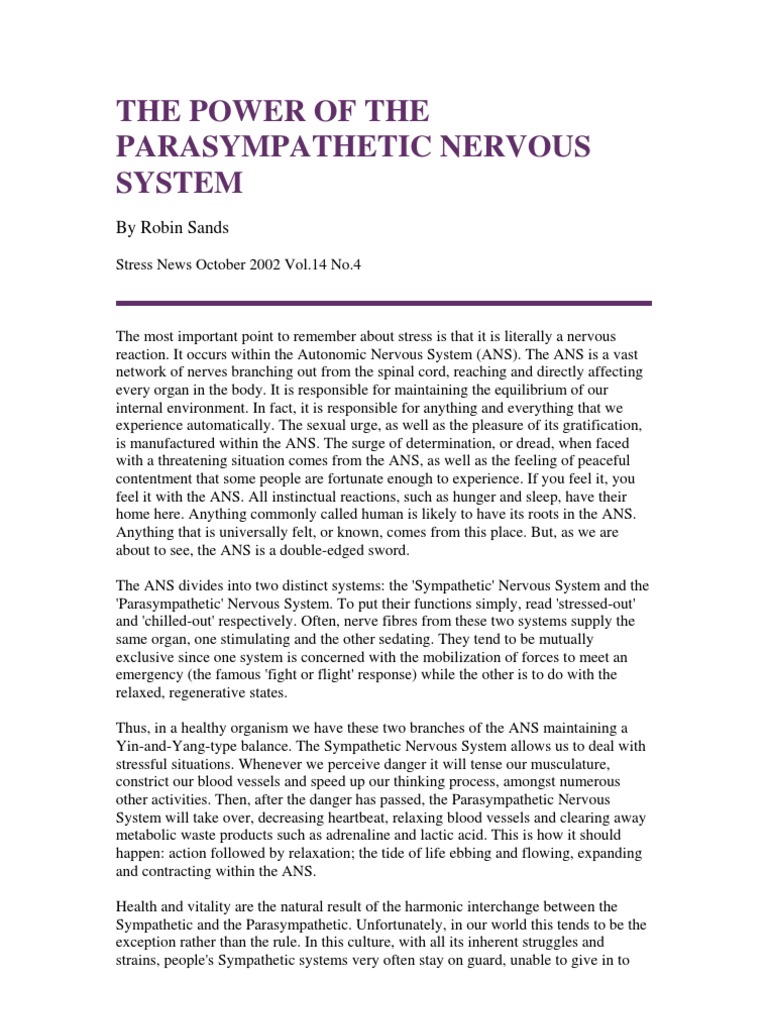 Understanding the Parasympathetic System | PDF | Autonomic Nervous ...