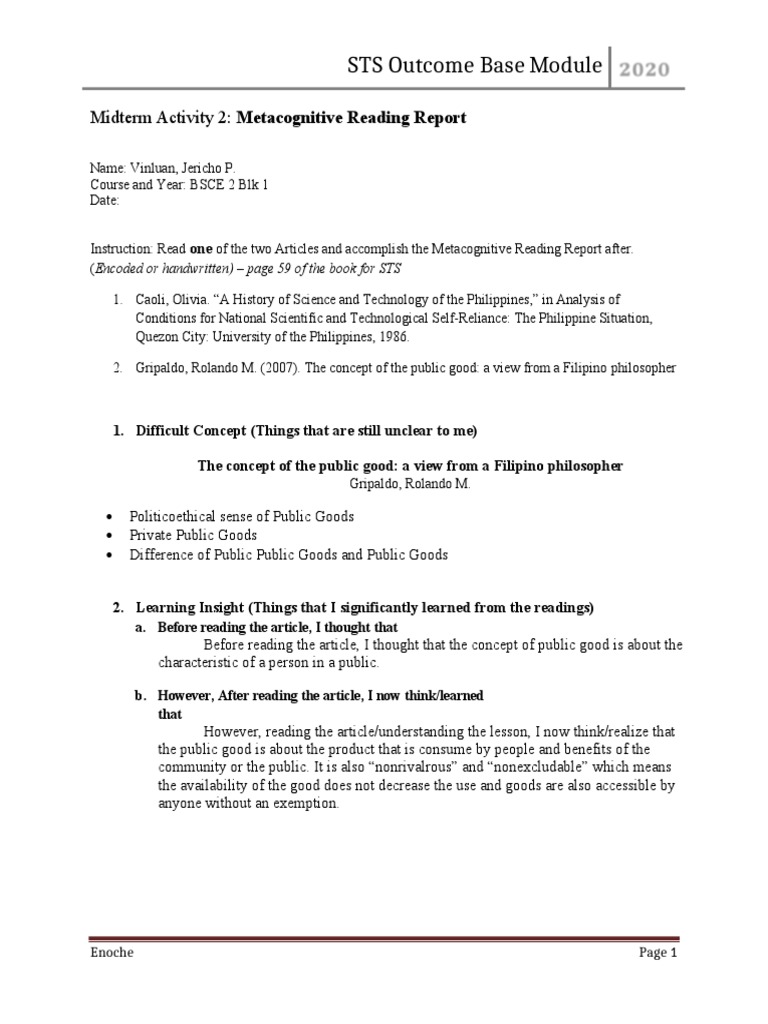 Metacognitive Report on Public Good Concepts | PDF