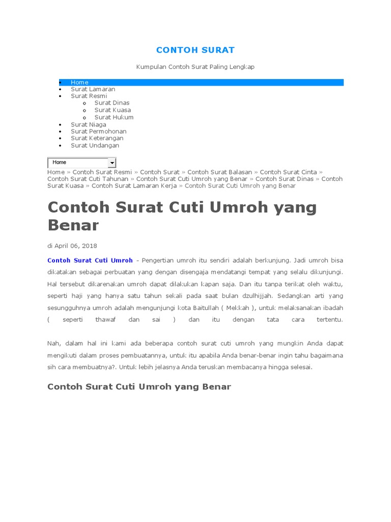 Contoh Surat IJIN UMRoH | PDF