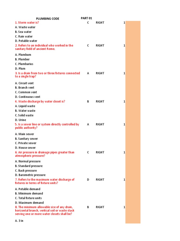 Plumbing Code Practice Exam Part 1 and Part 2 PDF Sanitary Sewer