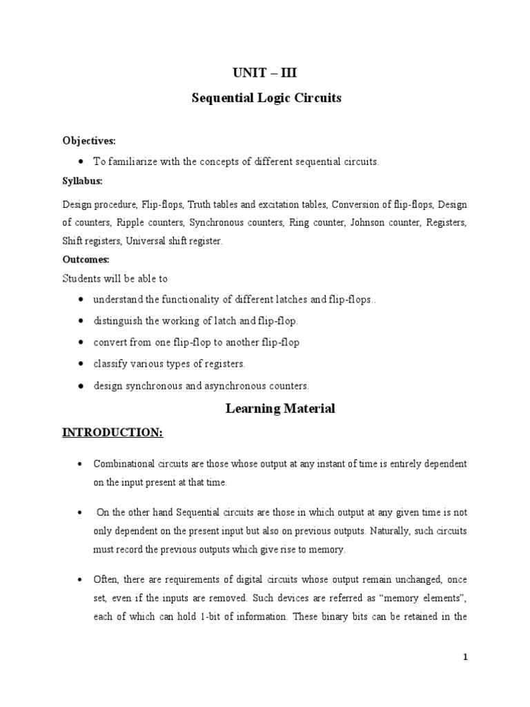 Sequential Logic Circuits Overview | PDF | Digital Technology ...