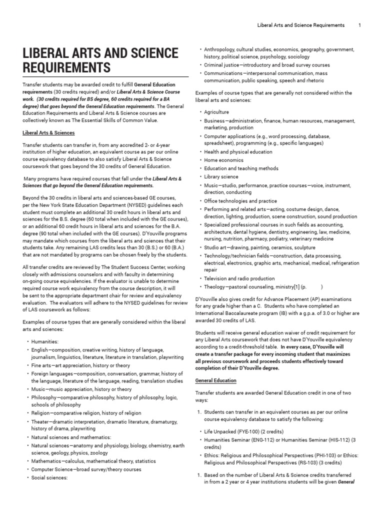 Liberal Arts & Science Transfer Credits | PDF | Bachelor's Degree ...