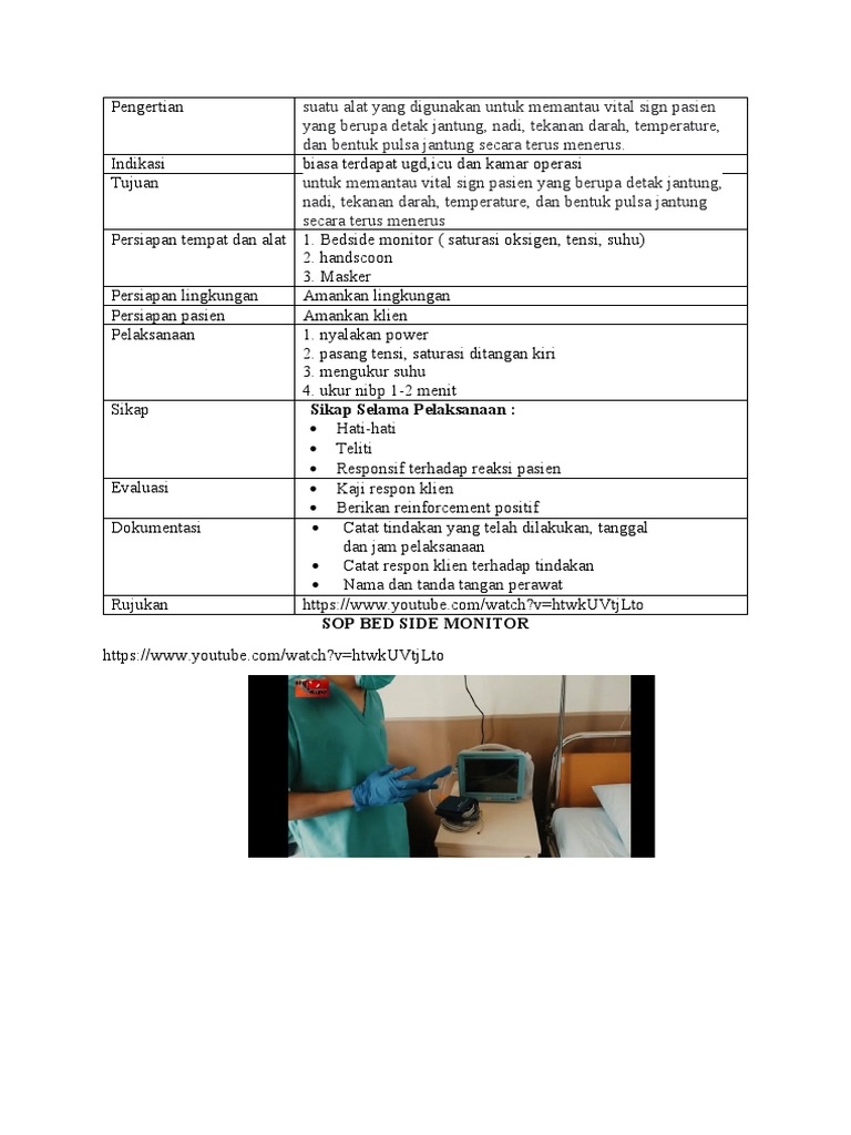 SOP Pemasangan Bedside Monitor | PDF | Sains & Matematika