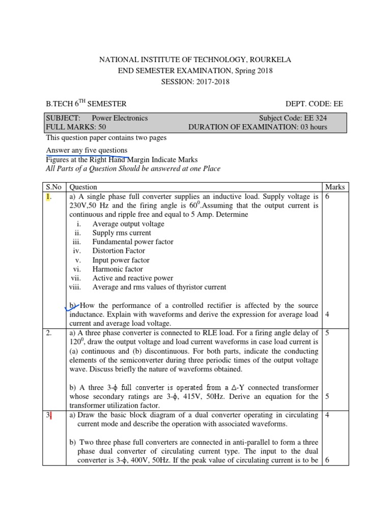 Power Electronics Exam - NIT Rourkela | PDF | Power Inverter | Rectifier