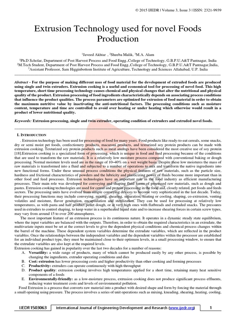 Extrusion Technology For Novel Food Pdts | PDF | Extrusion | Foods