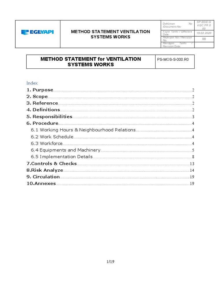 Ventilation Systems Method Statement | PDF | Duct (Flow) | Sheet Metal