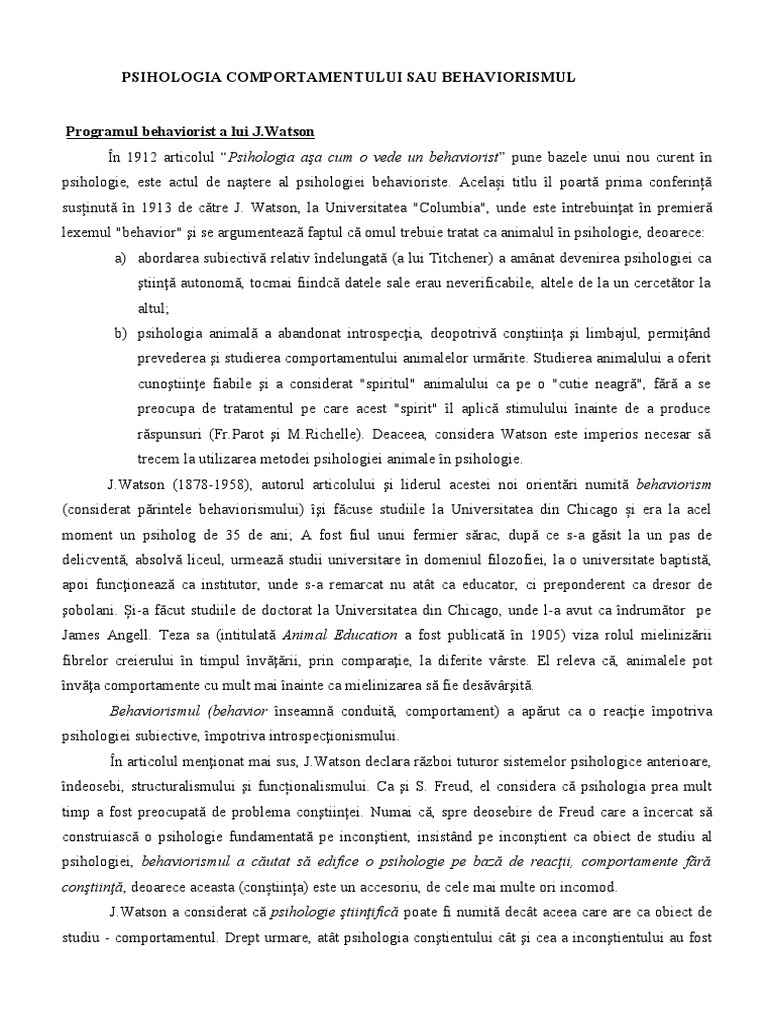Behaviorismul (Ist - Psi.) | PDF