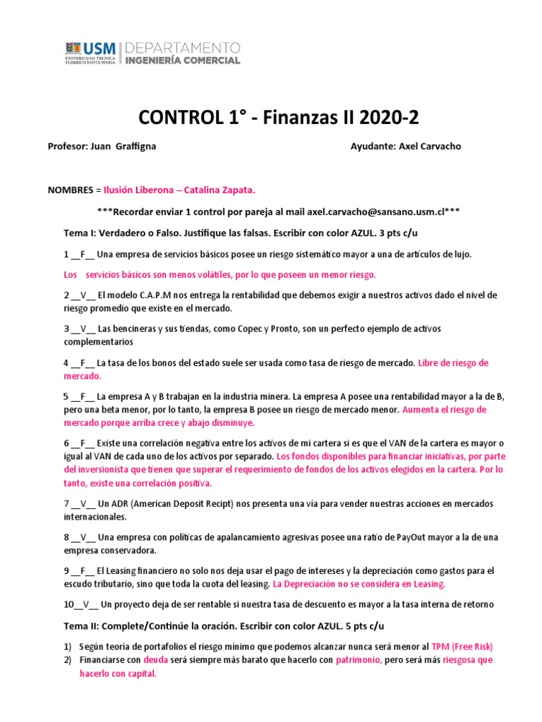 Control de Finanzas II: Riesgo y Decisiones | PDF | Arrendamiento ...