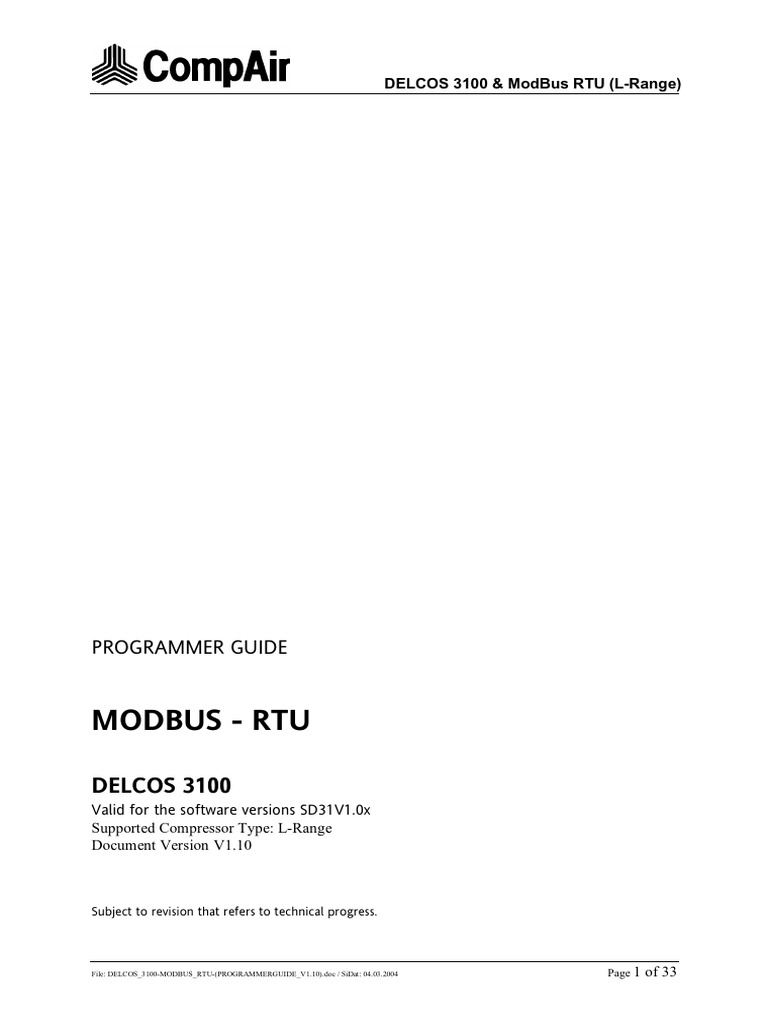Delcos 3100 Modbus Rtu Programmerguide