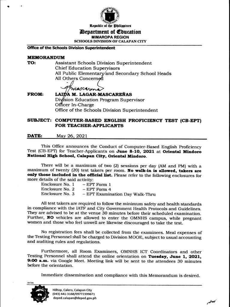 Computer Based English Proficiency Test CB EPT For Teacher Applicants | PDF