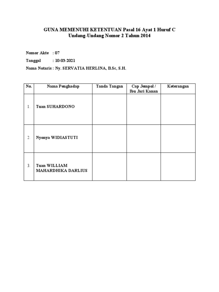 Contoh Cap Jempol dalam Akta Notaris | PDF