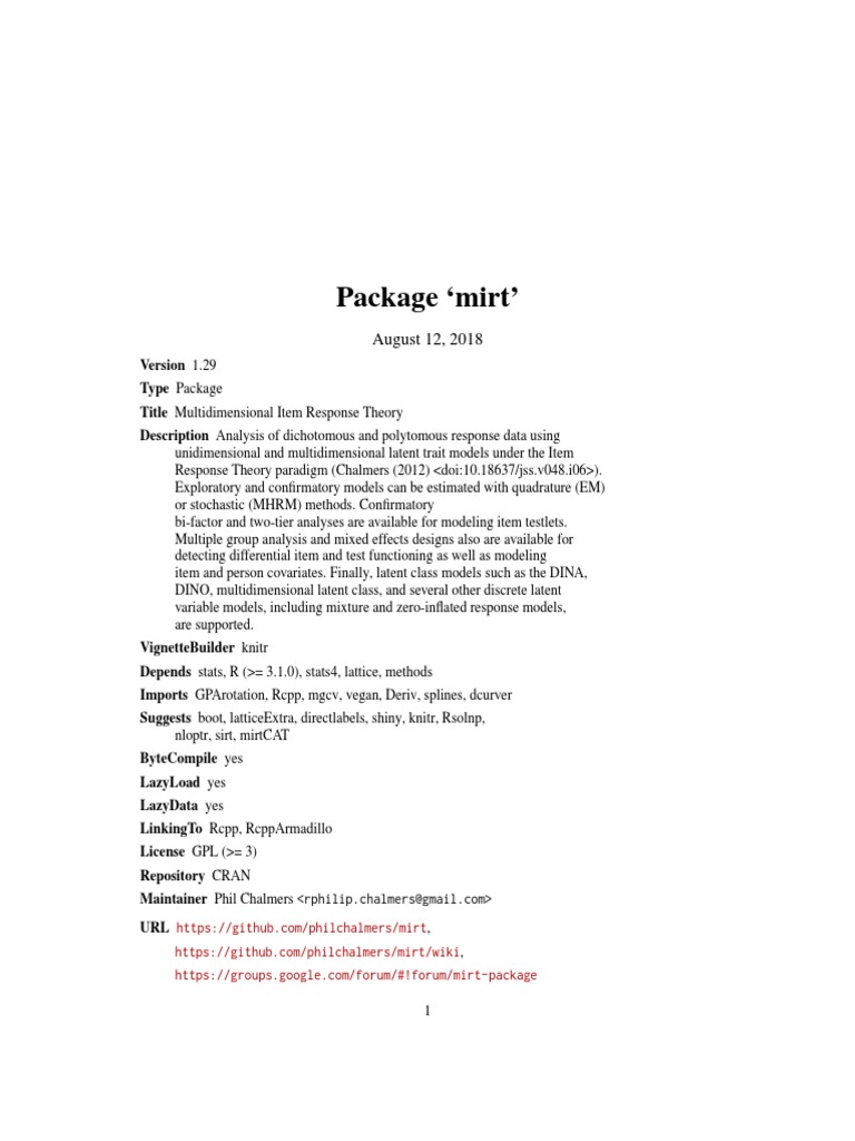 Multidimensional Item Response Theory Package | PDF | Parameter ...