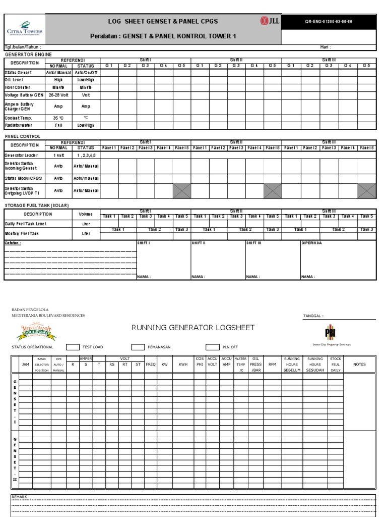Log Sheet GENSET (Status) PDF Energy Conversion Physical Quantities