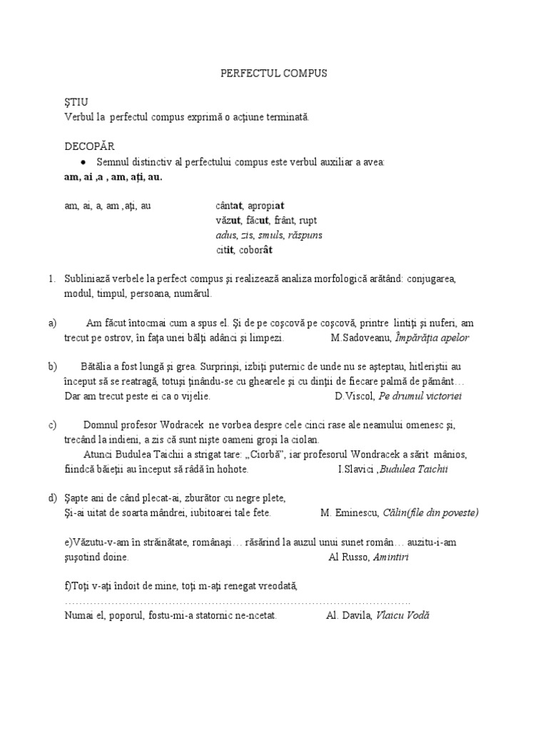 Verbul Perfectul Compus... | PDF