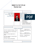 Curriculum Vitae Mavita Sari: Name P.D.O.B Gender Marrital Status: Nationality: Address: Telepon