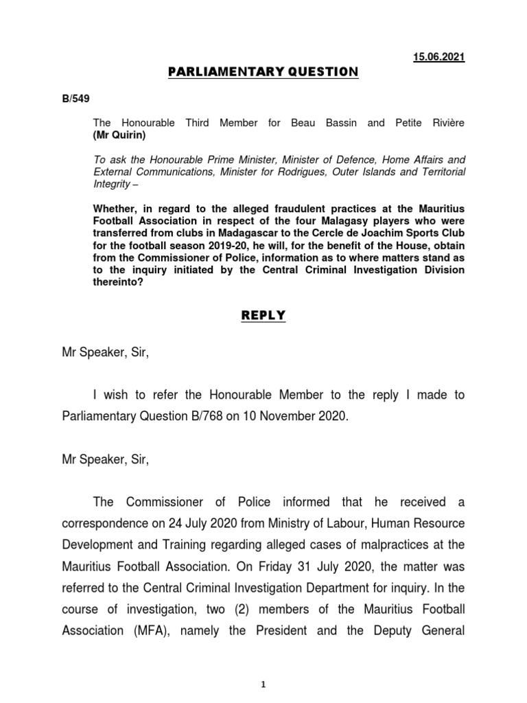 Parliamentary The Honourable Third Member For Beau Bassin and Petite