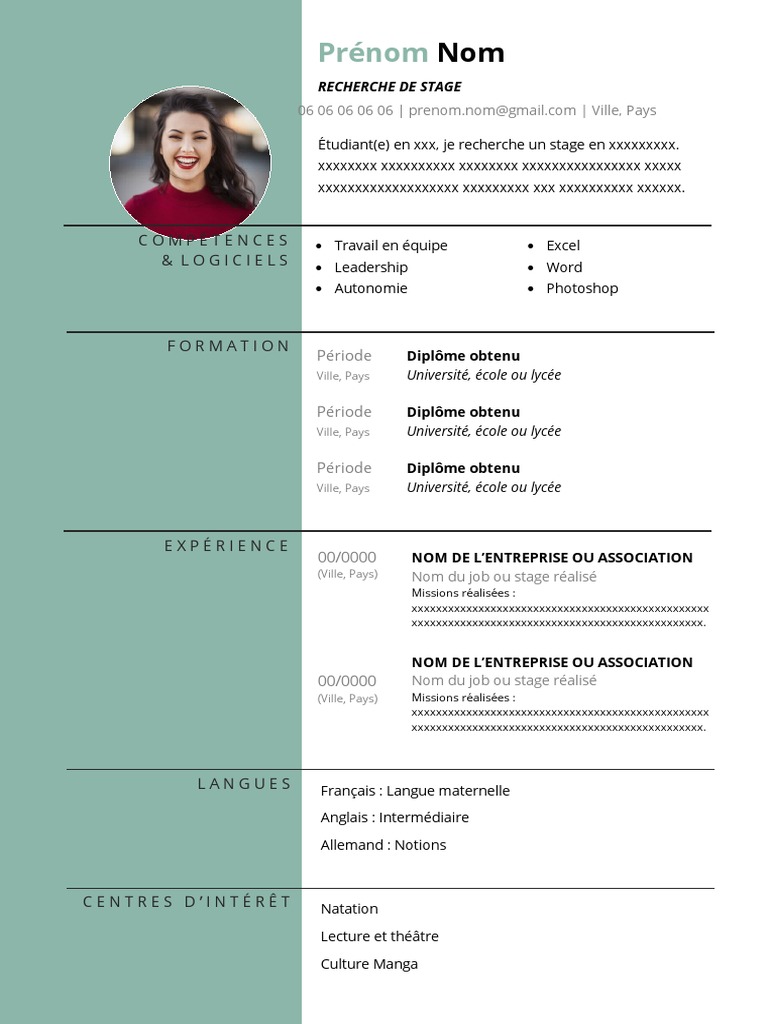 216 Modele Cv Stage Pdf Science Science Et Technologie