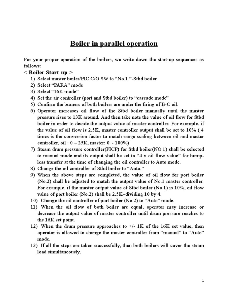 Parallel Operation of Two Boilers | PDF | Boiler | Switch