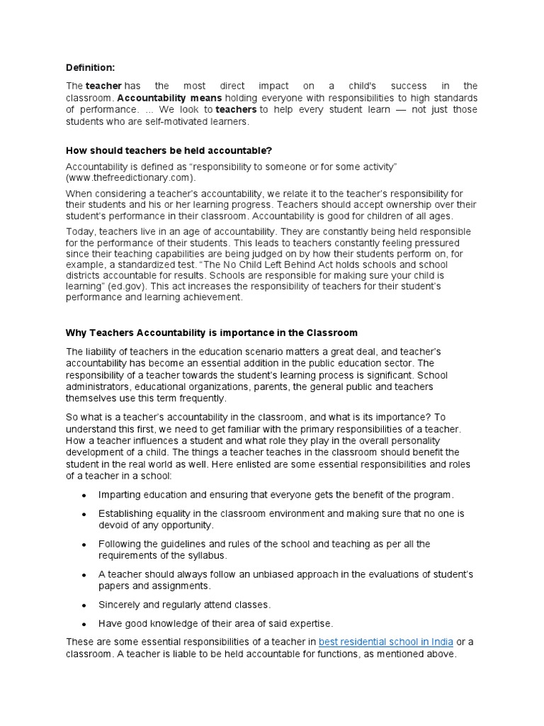 Understanding Teacher Accountability | PDF | Teachers | Classroom