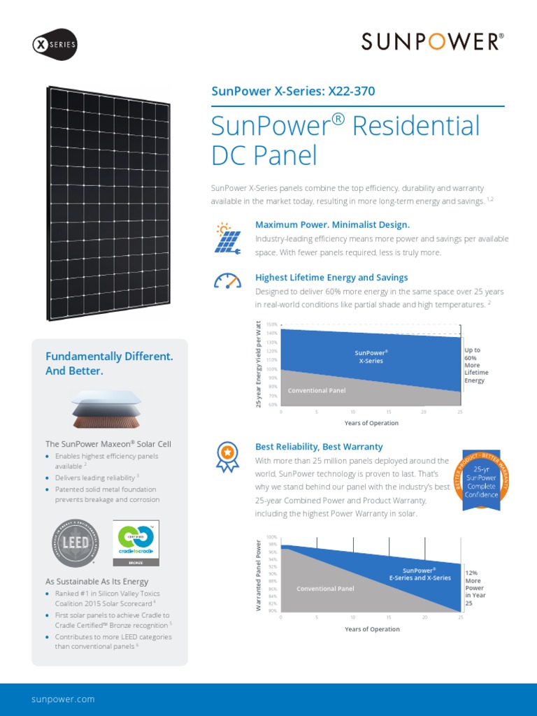 Sunpower Residential DC Panel: Sunpower X-Series: X22-370 | PDF | Solar ...