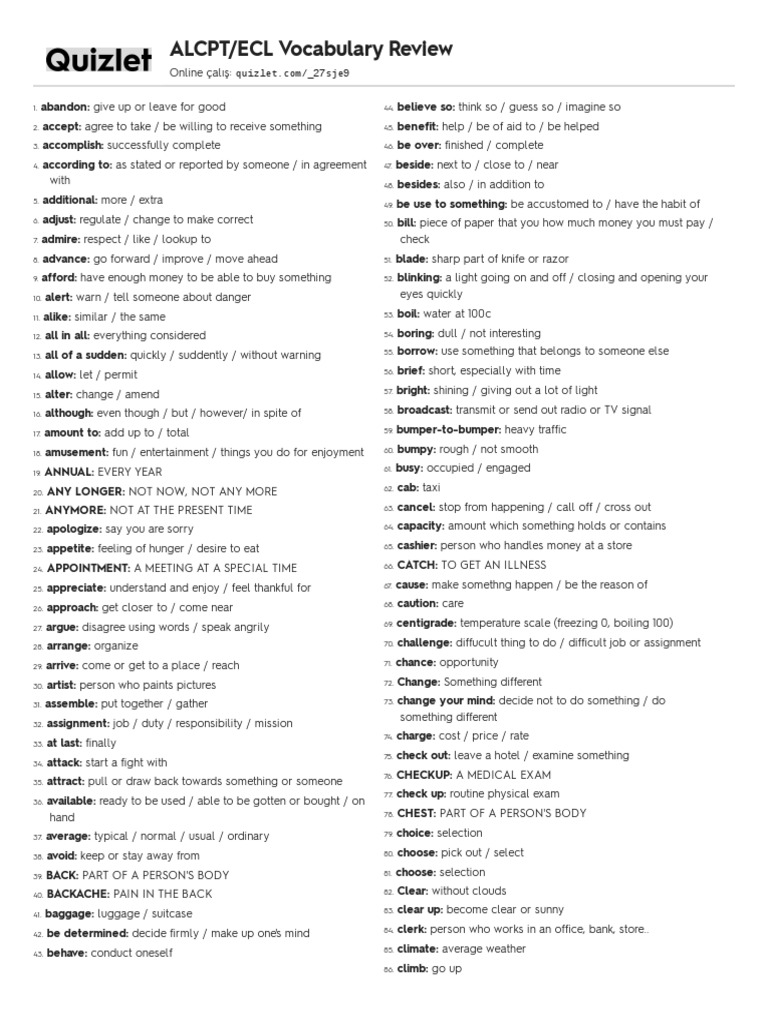 ECL Words Quizlet PDF Rain Sky