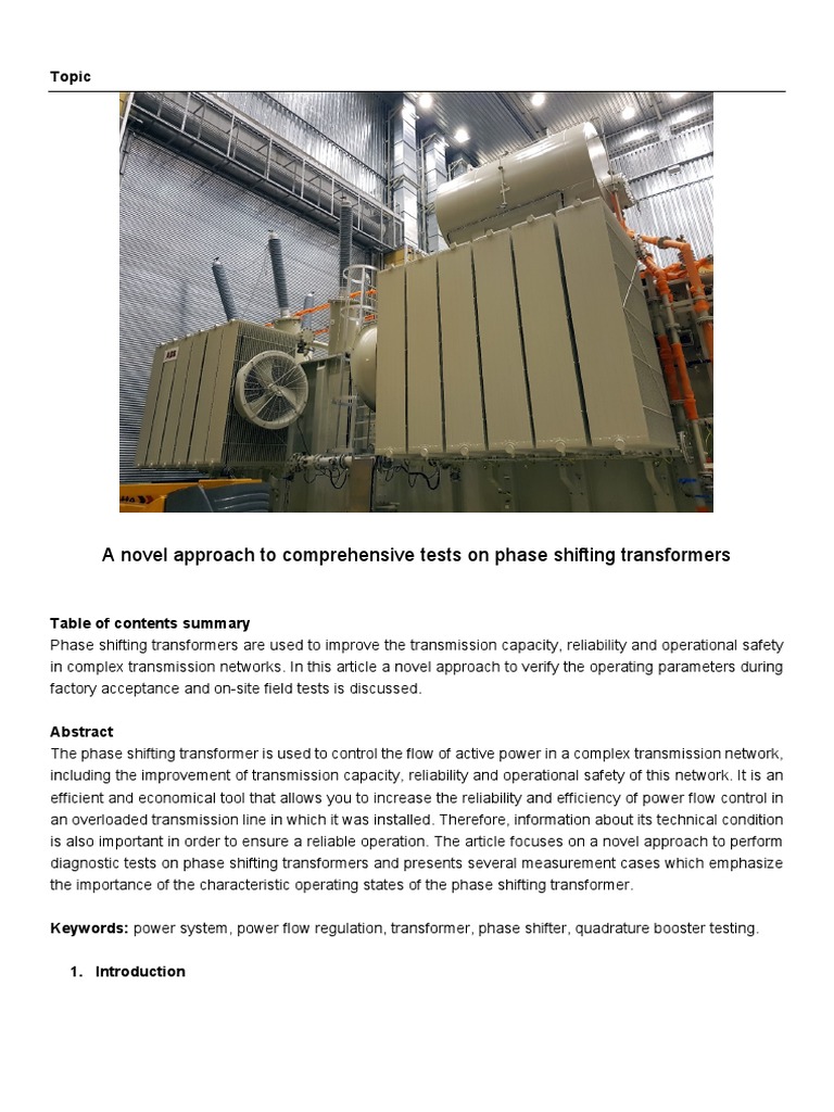 A Novel Approach To Comprehensive Tests On Phase Shifting Transformers ...
