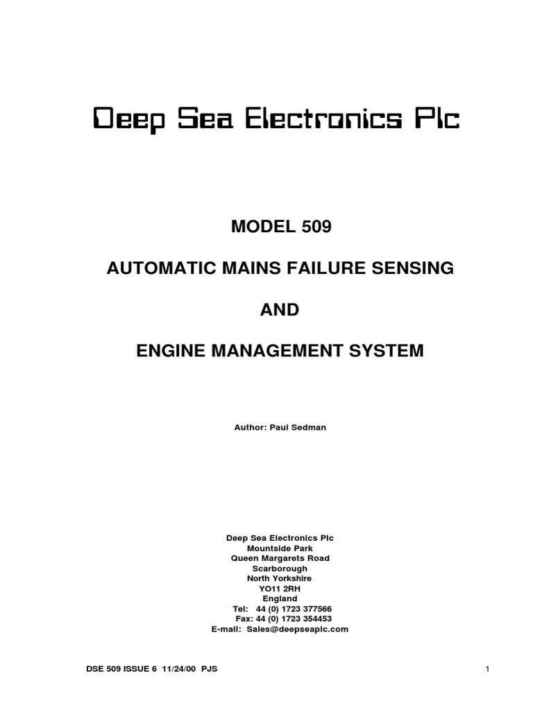 Deep Sea Electronics PLC: MODEL 509 Automatic Mains Failure Sensing AND ...