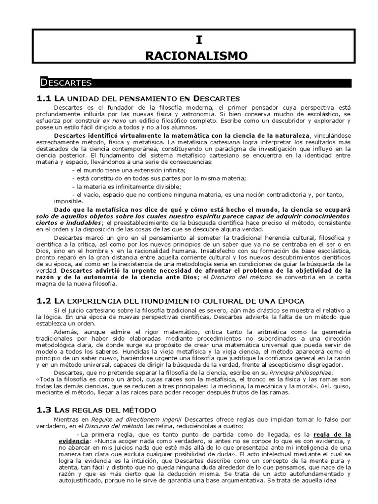 Filosofia: El Racionalismo | PDF | René Descartes | Baruch Spinoza