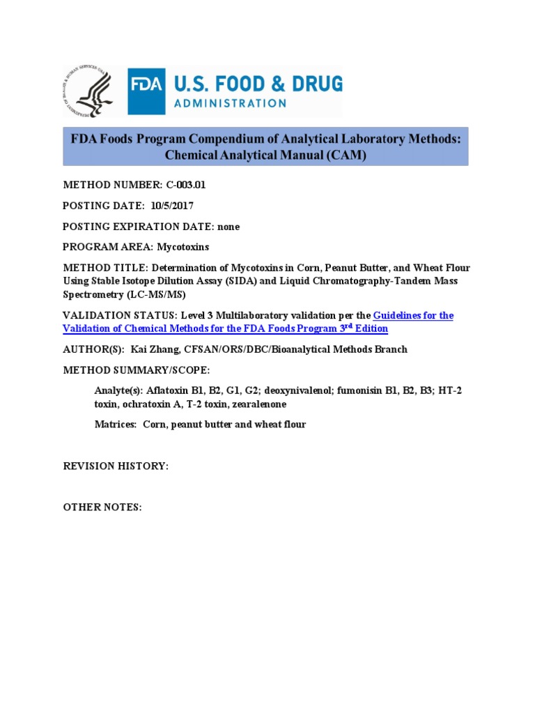 Guidelines For The Validation of Chemical Methods For The FDA Foods