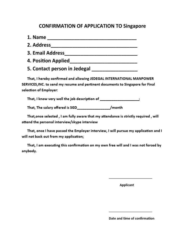 Confirmation of Application | PDF