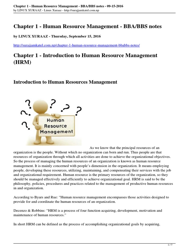 BBA Human Resource Management Overview | PDF | Human Resource ...
