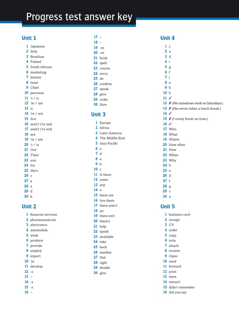 Unit 4 Progress Test Answer Key | PDF | Business